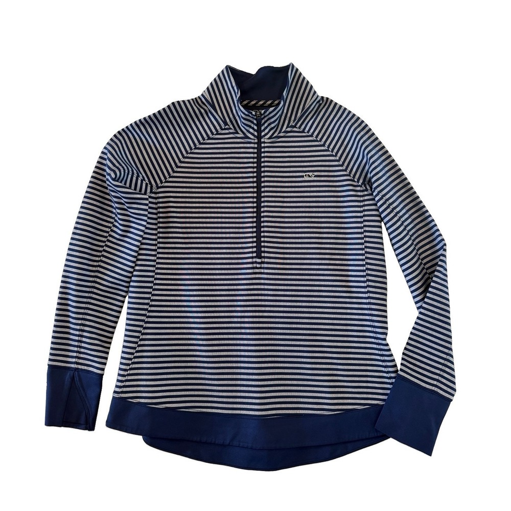 Vineyard Vines Performance Women's Navy Blue Striped Quarter-Zip Sweatshirt Sz L